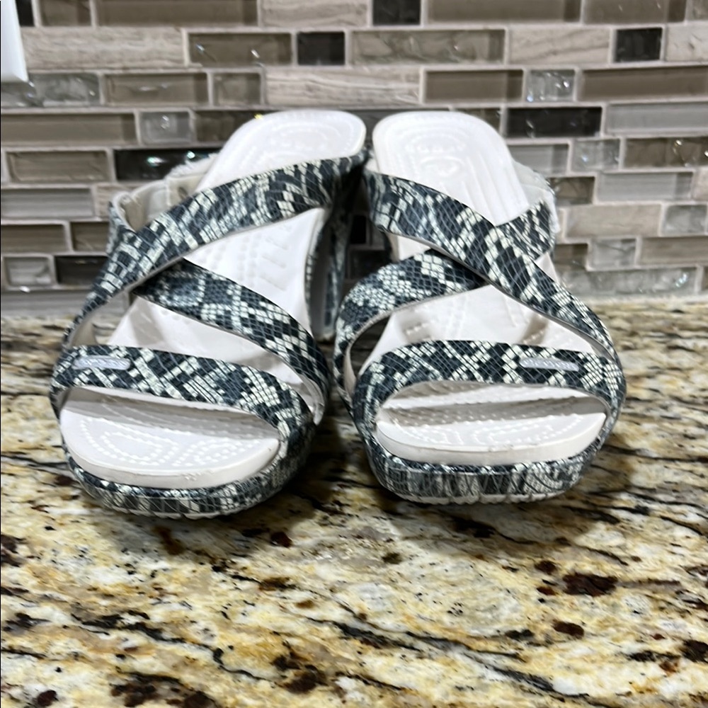 CROCS Black and White Checkered Sandals/Heels